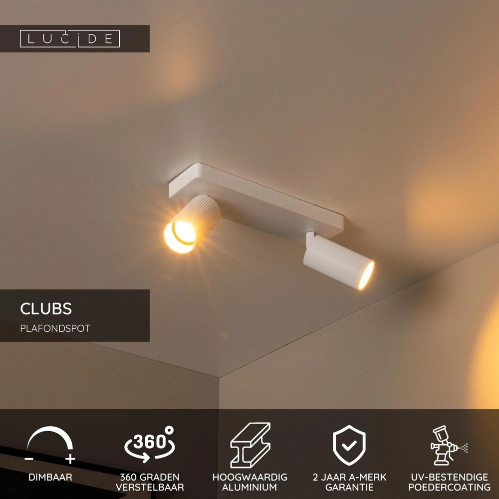 Opbouw plafondspot Clubs 2-lichts wit Lucide 5411212093516