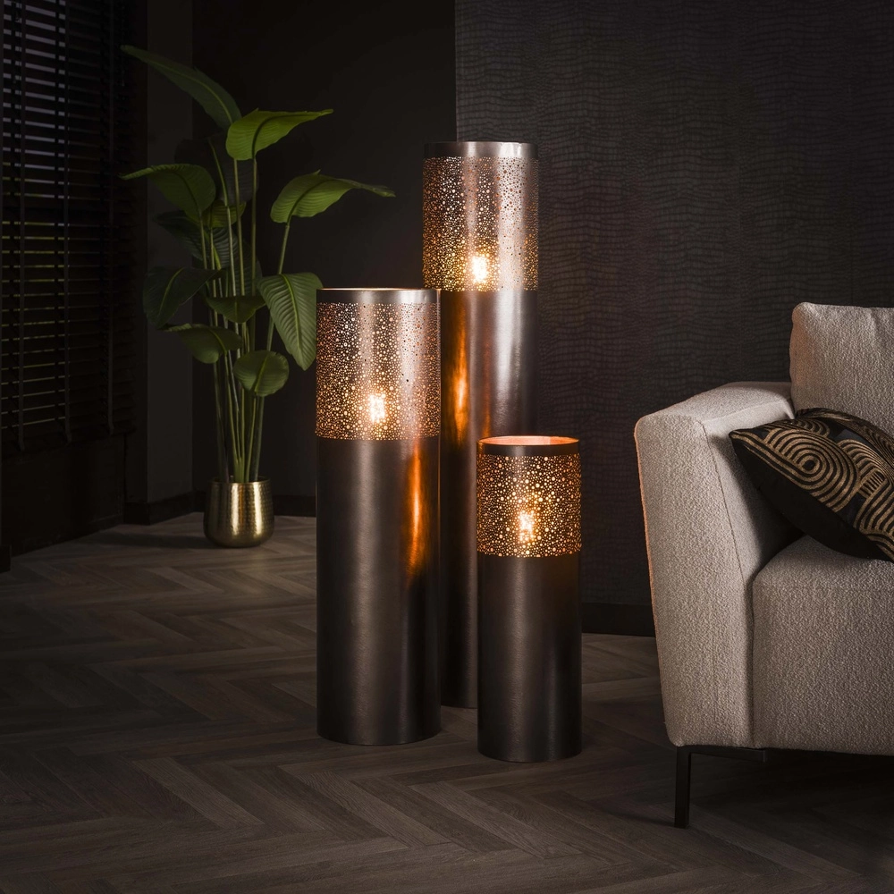 Oosterse vloerlamp Cylinder 60cm - zwart nikkel Lyora 8716803511286