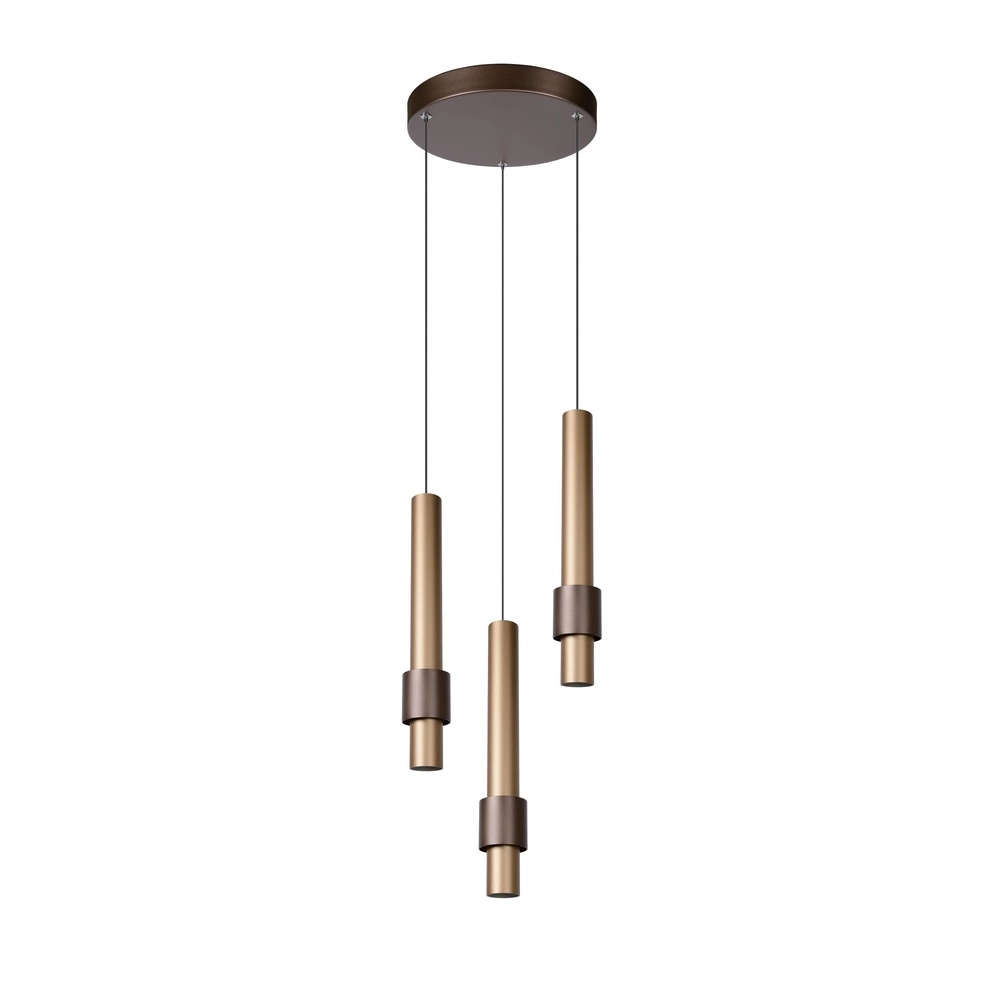 Strakke hanglamp Margary 3-lichts koffie bruin