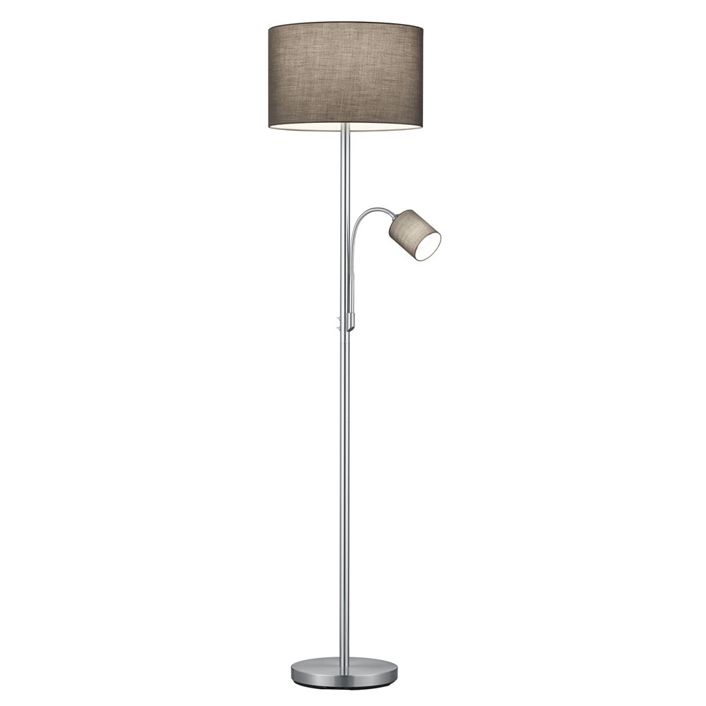 Vloer Leeslamp Hotel 2-lichts nikkel met grijze kap Vloer Leeslamp Hotel 2-lichts nikkel met grijze kap