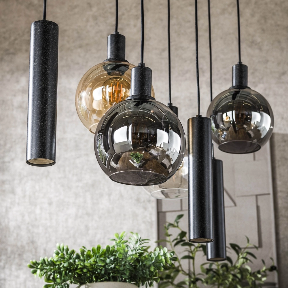 Eettafel hanglamp Sfera met glazen bollen en pendels Lyora 8716803512382