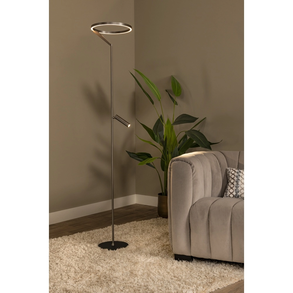 Strakke vloerlamp met leeslamp Applause geborsteld metaal - led Premium by Lucide 5411212221865