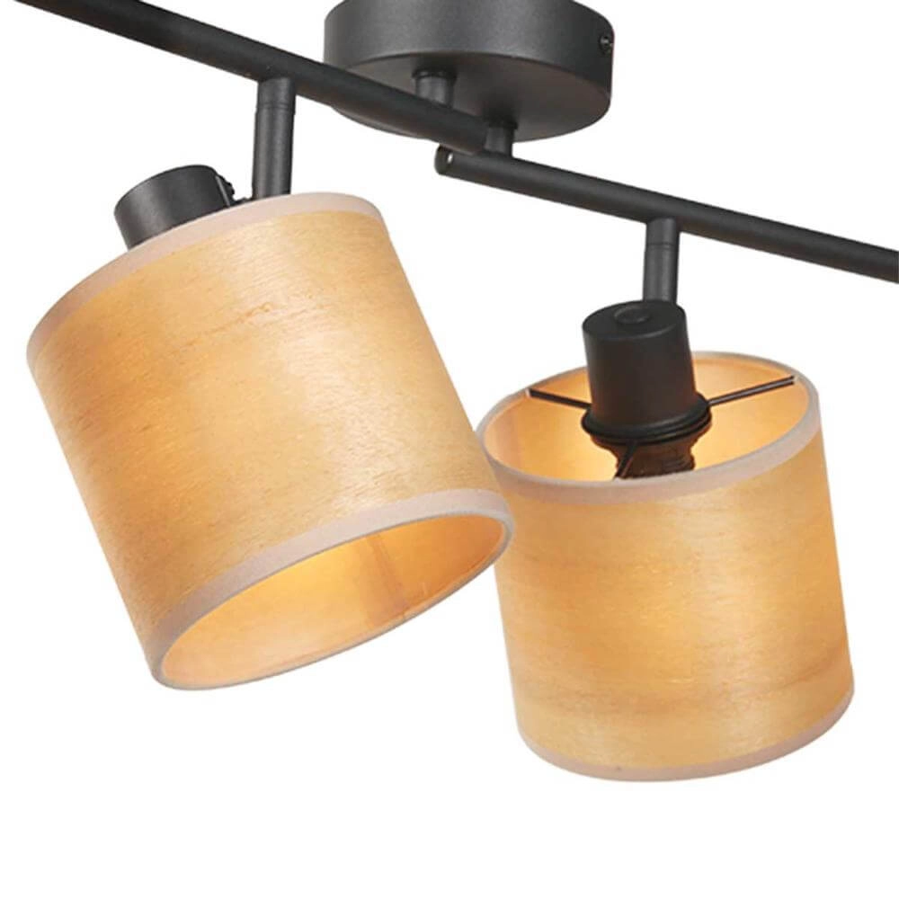 Plafondlamp Bambus zwart met bamboe 4-lichts Steinhauer 8712746171433
