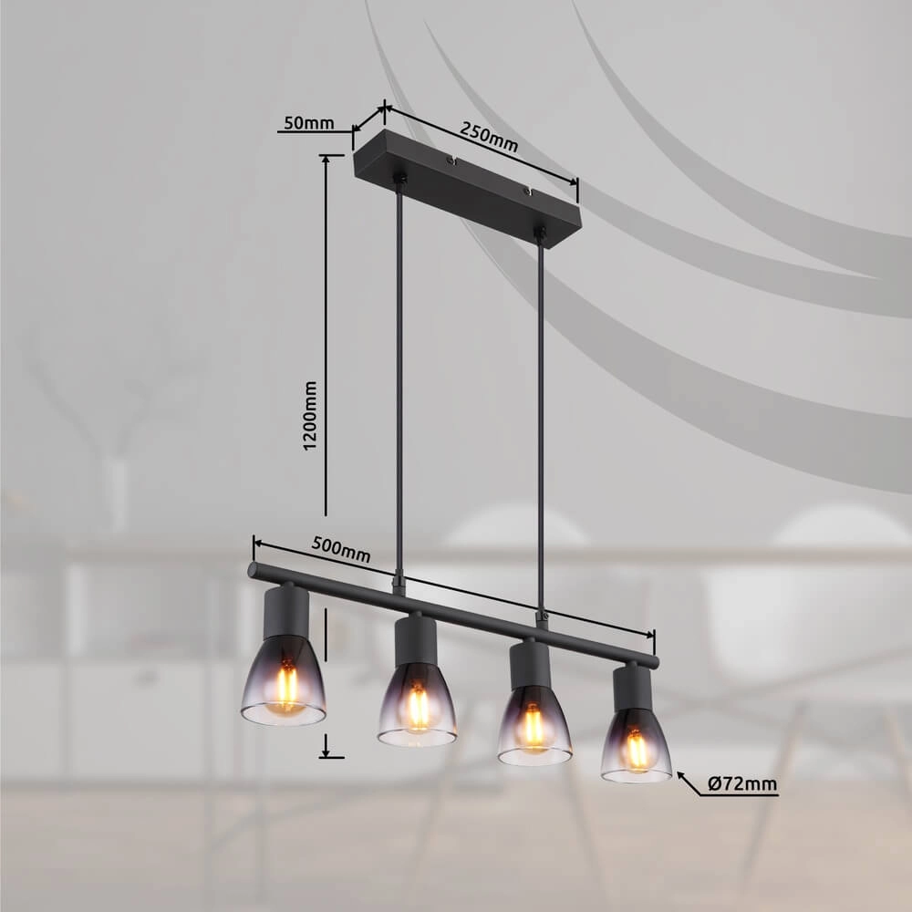 Zwarte hanglamp Satella 4-lichts Globo 9007371446933