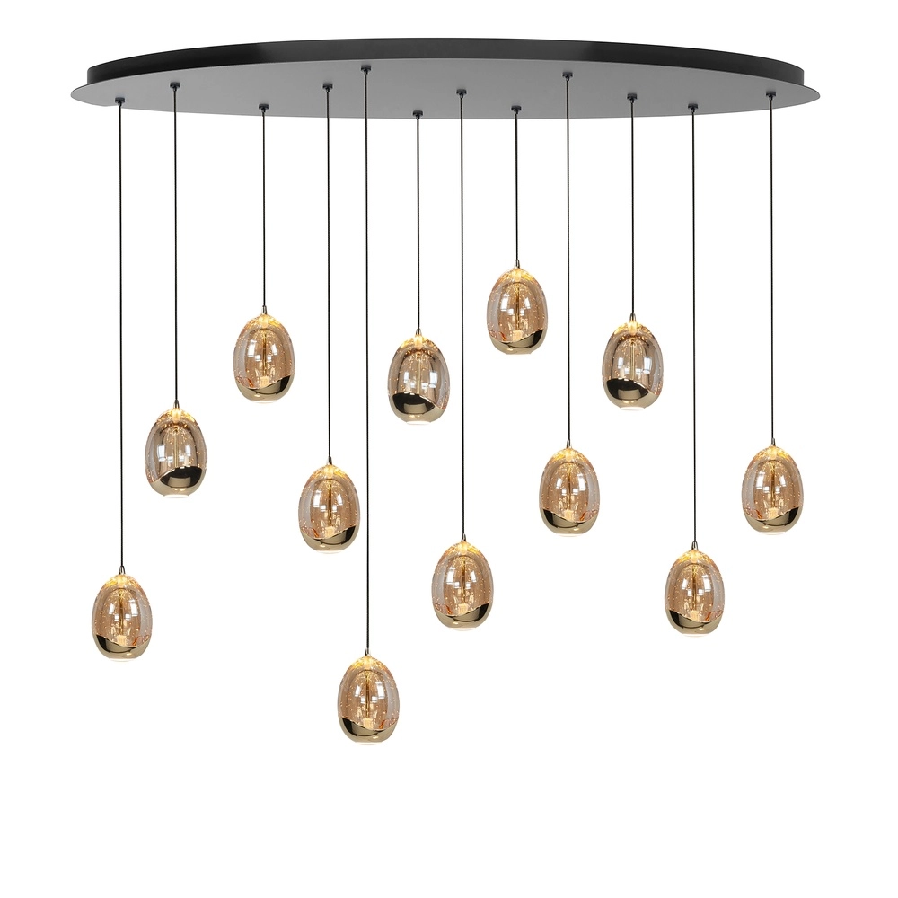Hanglamp Golden Egg zwart 12-lichts ovaal