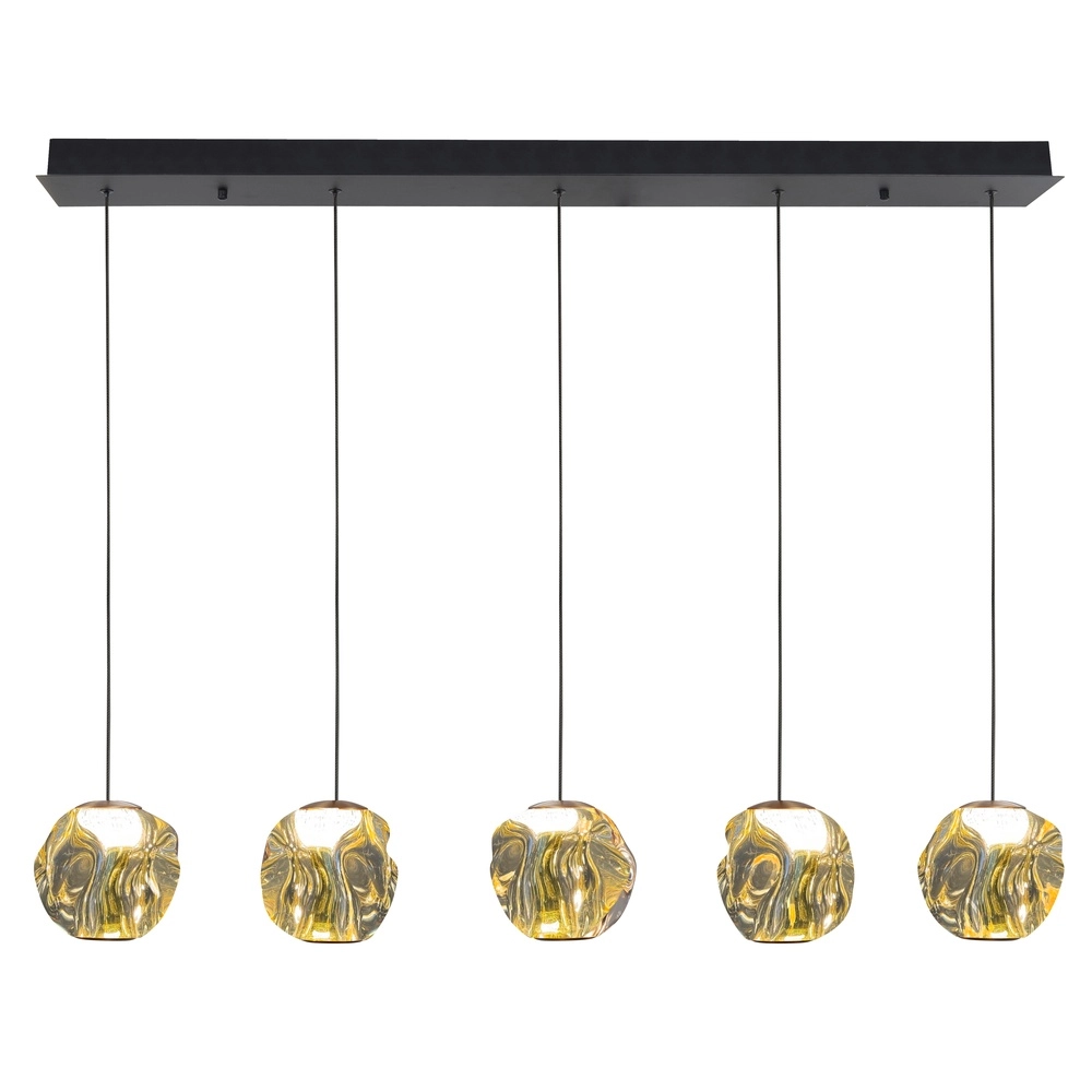 Hanglamp Melina zwart met amber glas recht
