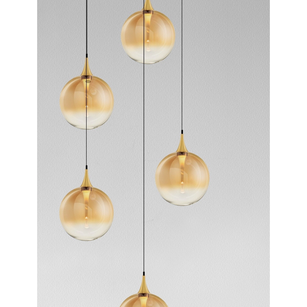 Hanglamp Orenda rond 5-lichts amber glas