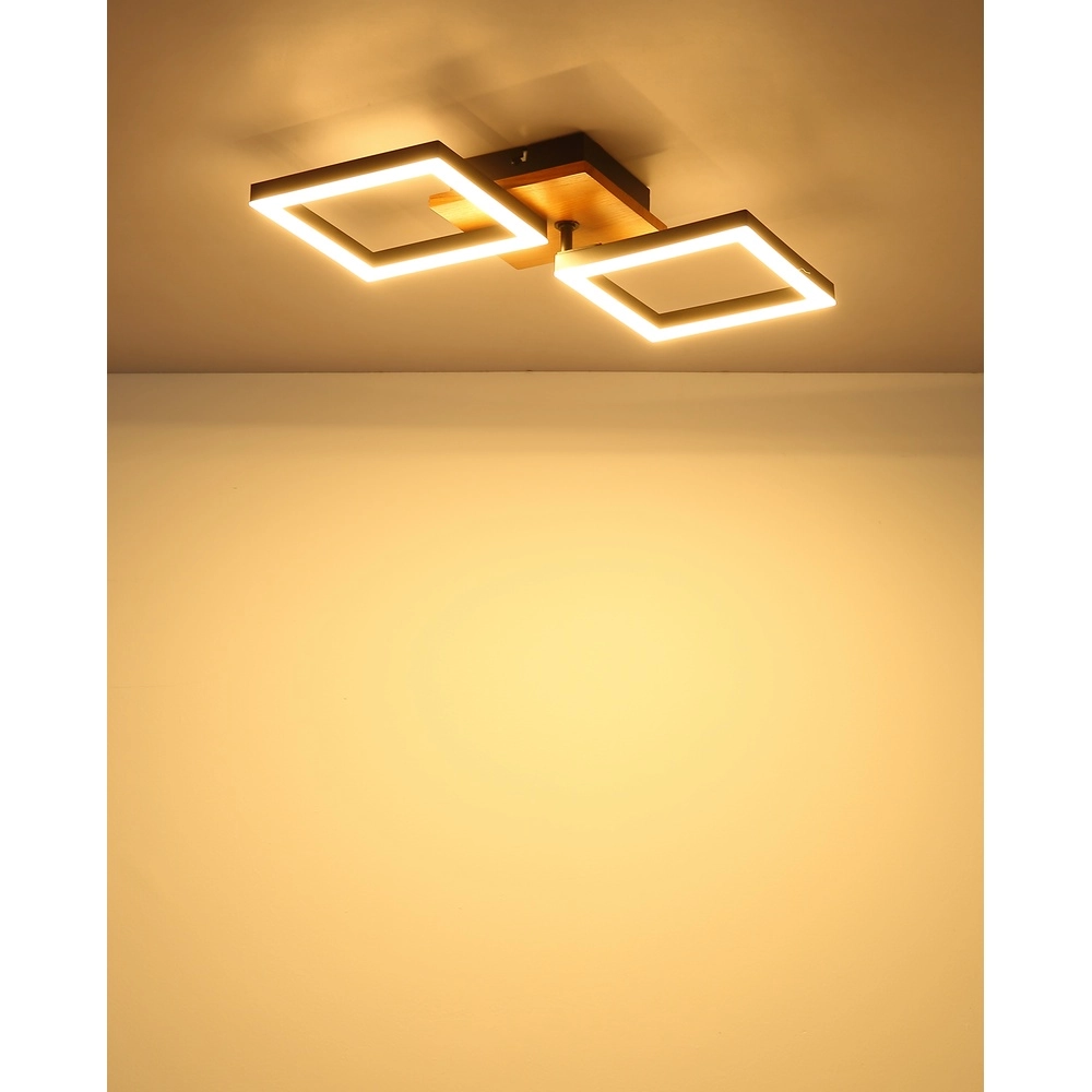 Design plafondlamp Kerry zwart met houtlook Globo 9007371440221
