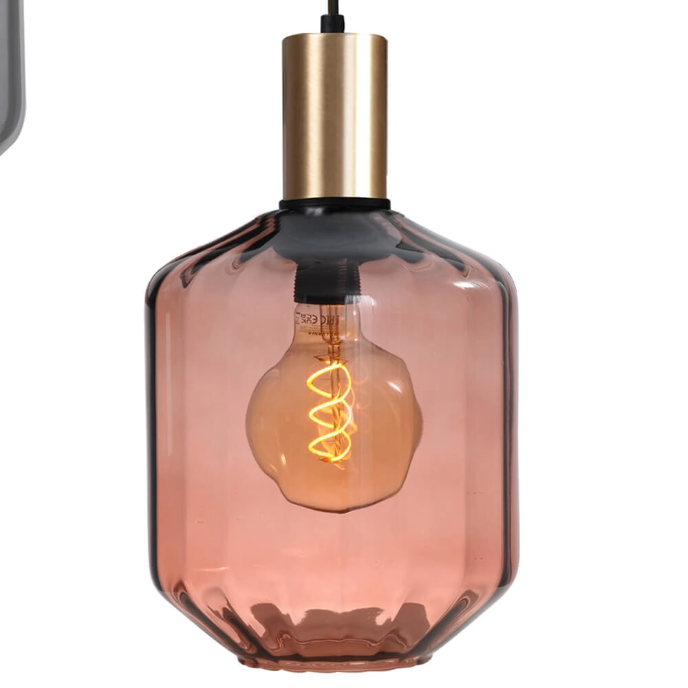 3-lichts vide hanglamp - goud - Porto met Jagger glazen Masterlight 8718121270975