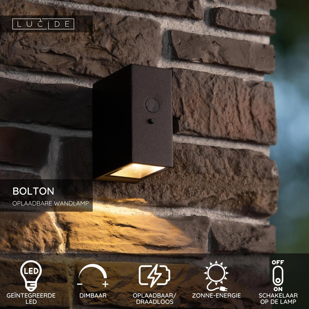 Solar wandlamp Bolton IP54 - 3000K zwart Lucide 5411212152091