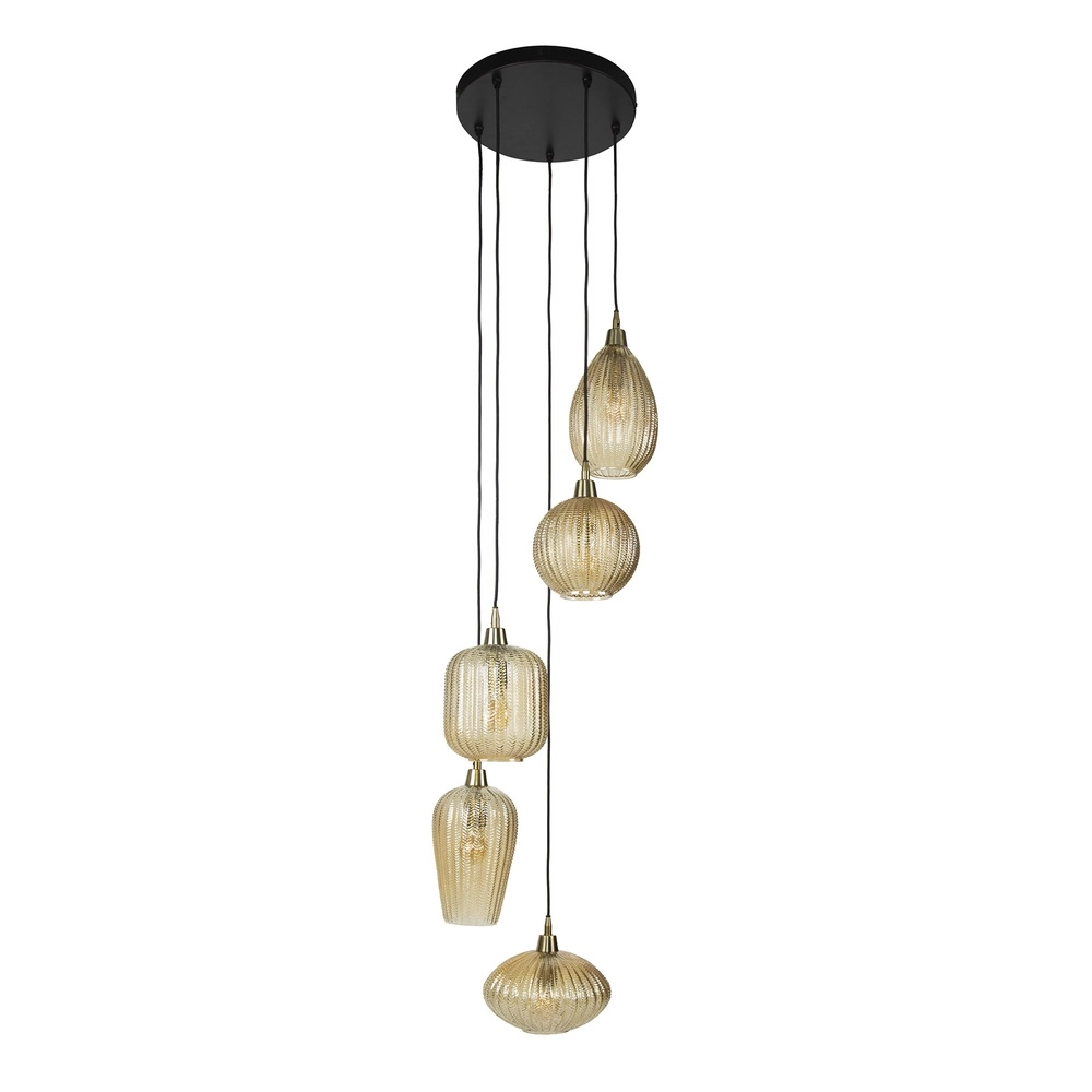 Eetkamer hanglamp V-Shape 5-lichts - geribbeld glas Lyora 8716803511156