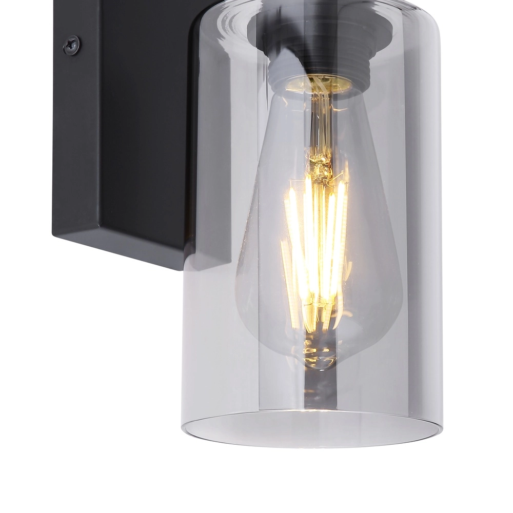 Zwarte wandlamp Hadera met smoke glas Globo 9007371402847