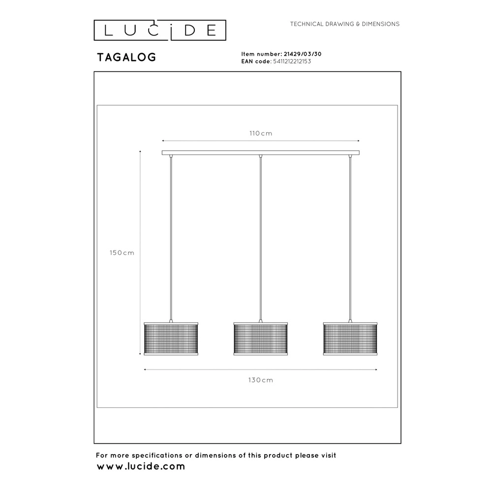 Hanglamp Tagalog 3-lichts zwart Lucide 5411212212153