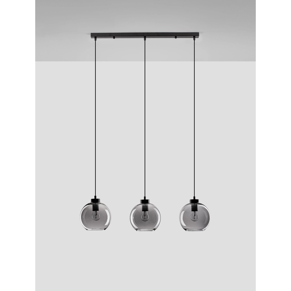 Hanglamp Palmer 3-lichts recht zwart met smoke glas Lyora 5212017430960