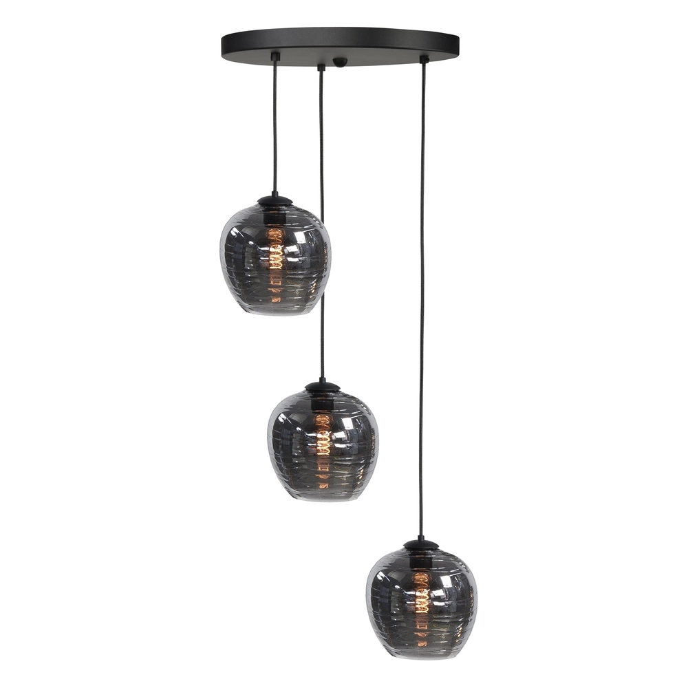3-lichts hanglamp Fantasy zwart met glas