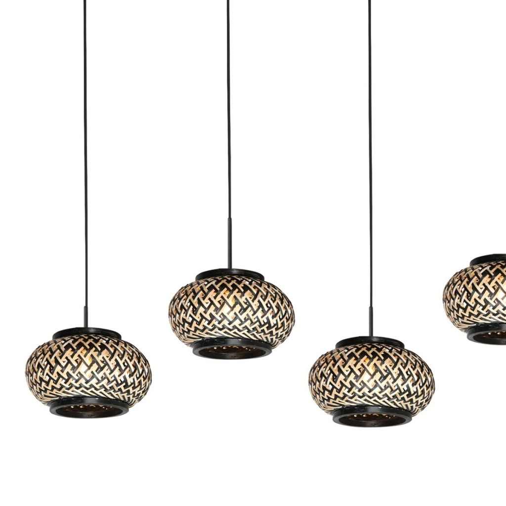 5-lichts hanglamp recht Nox Light met bamboe kappen Steinhauer 8712746183221