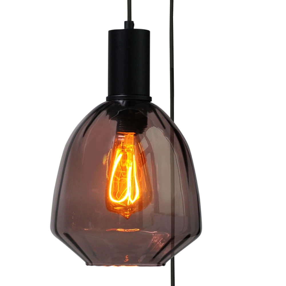 3-lichts vide hanglamp - zwart - Porto met Nicolette red glazen Masterlight 8718121270906