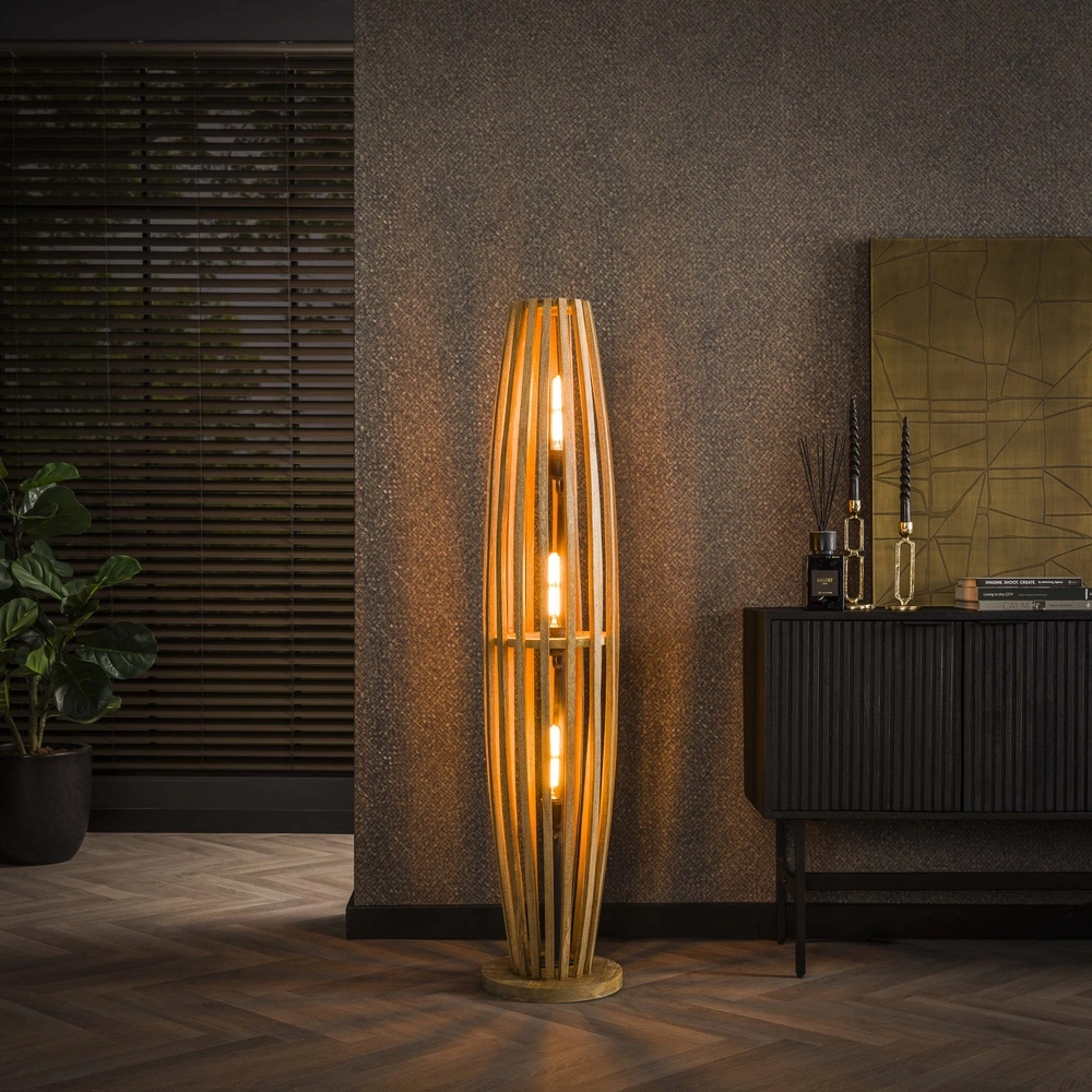 Houten vloerlamp Orbit 145cm - 3x E27