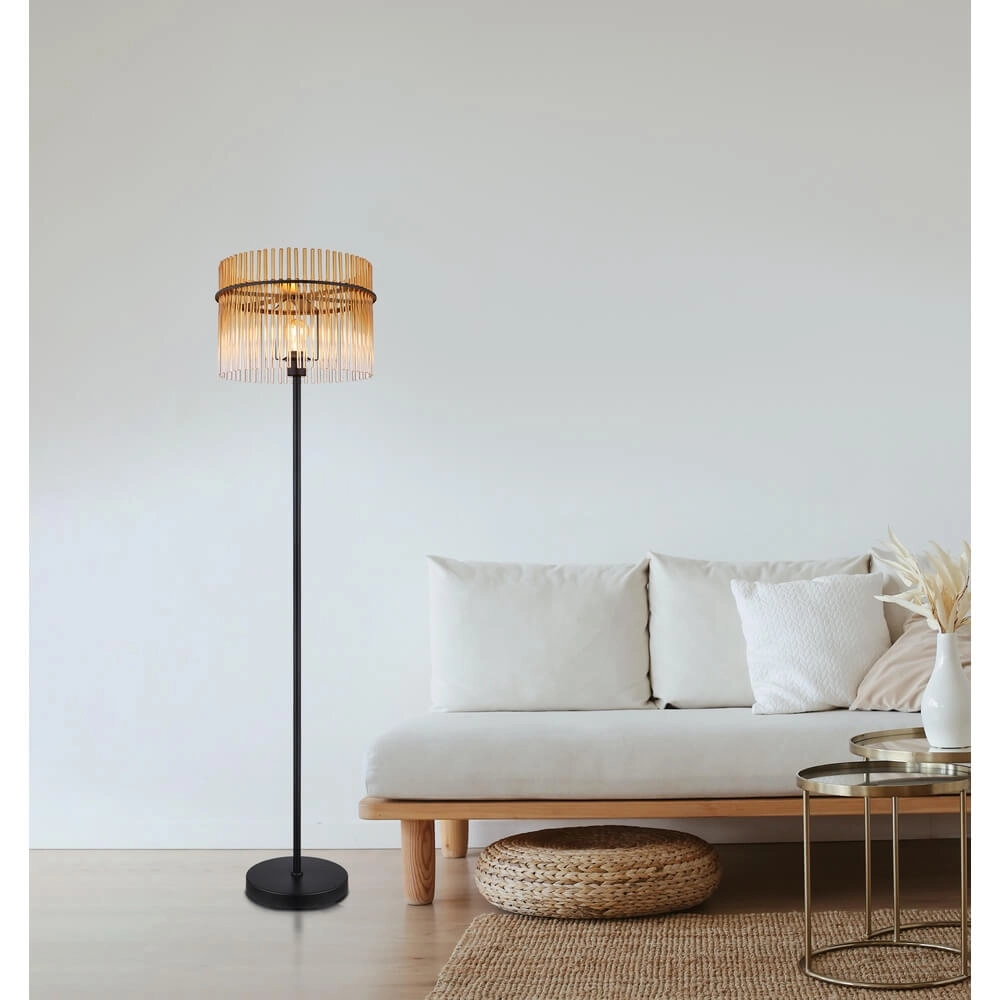 Zwarte vloerlamp Gorley met amberglas Ø 38cm Globo 9007371462995