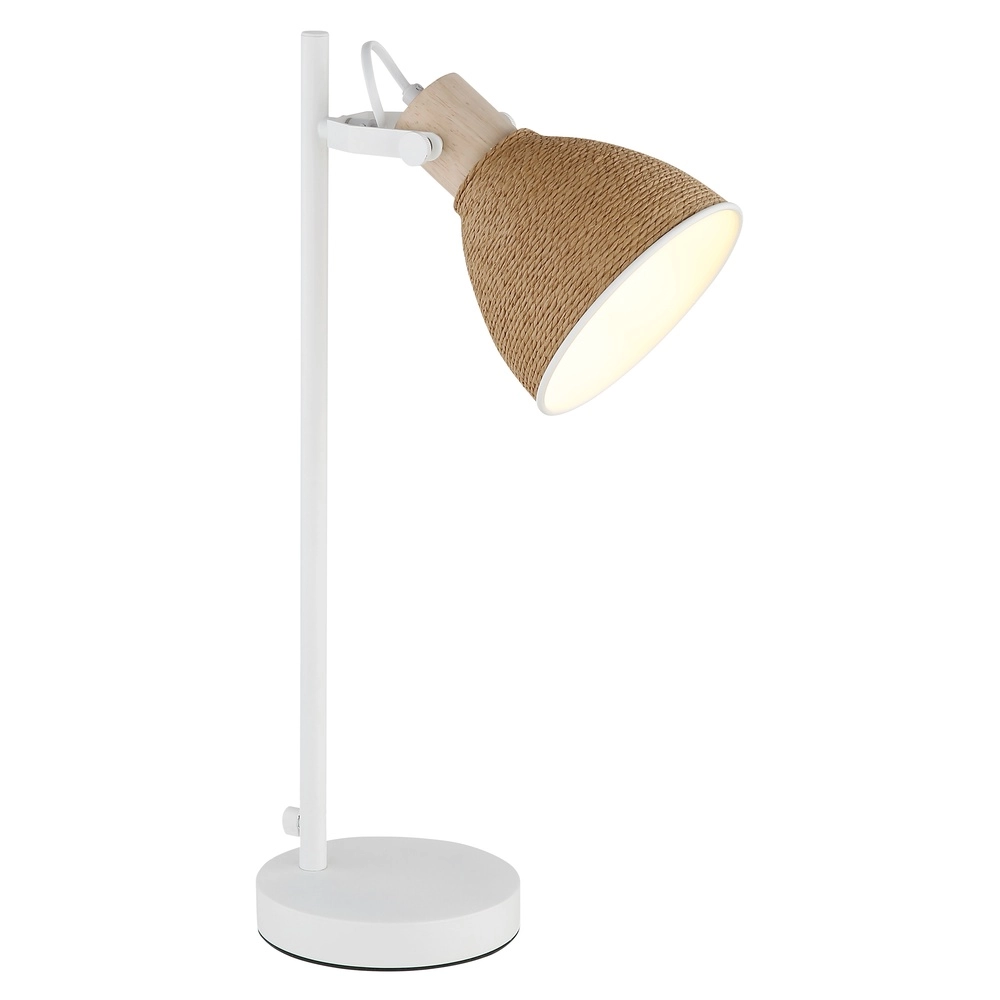 Bureaulamp Lyndon wit met rotan