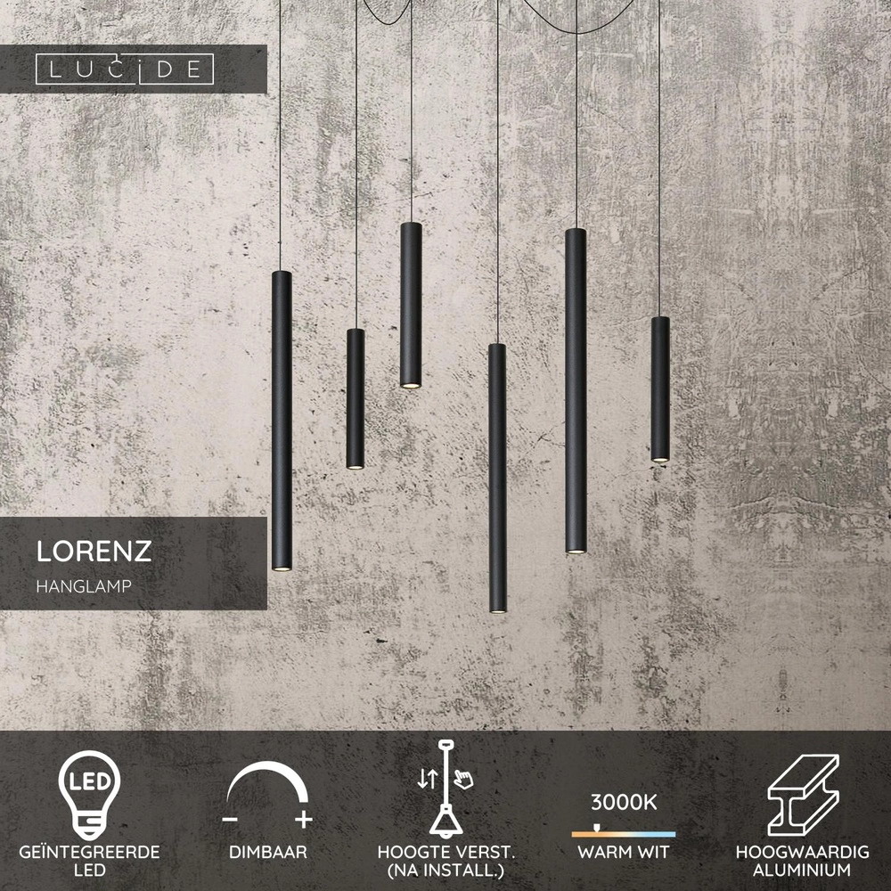 6-lichts hanglamp Lorenz design zwart Lucide 5411212740700