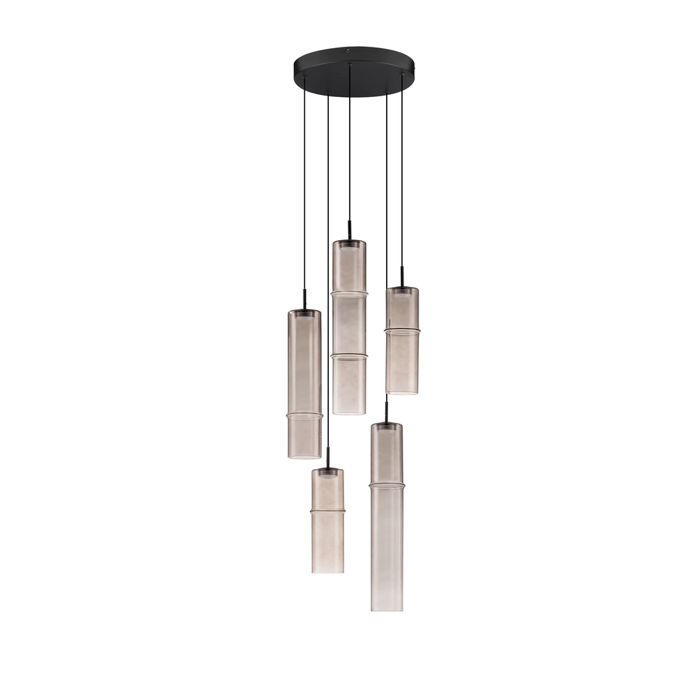 Unieke hanglamp Sano rond 5-lichts smoke glas Lyora 5212017474056