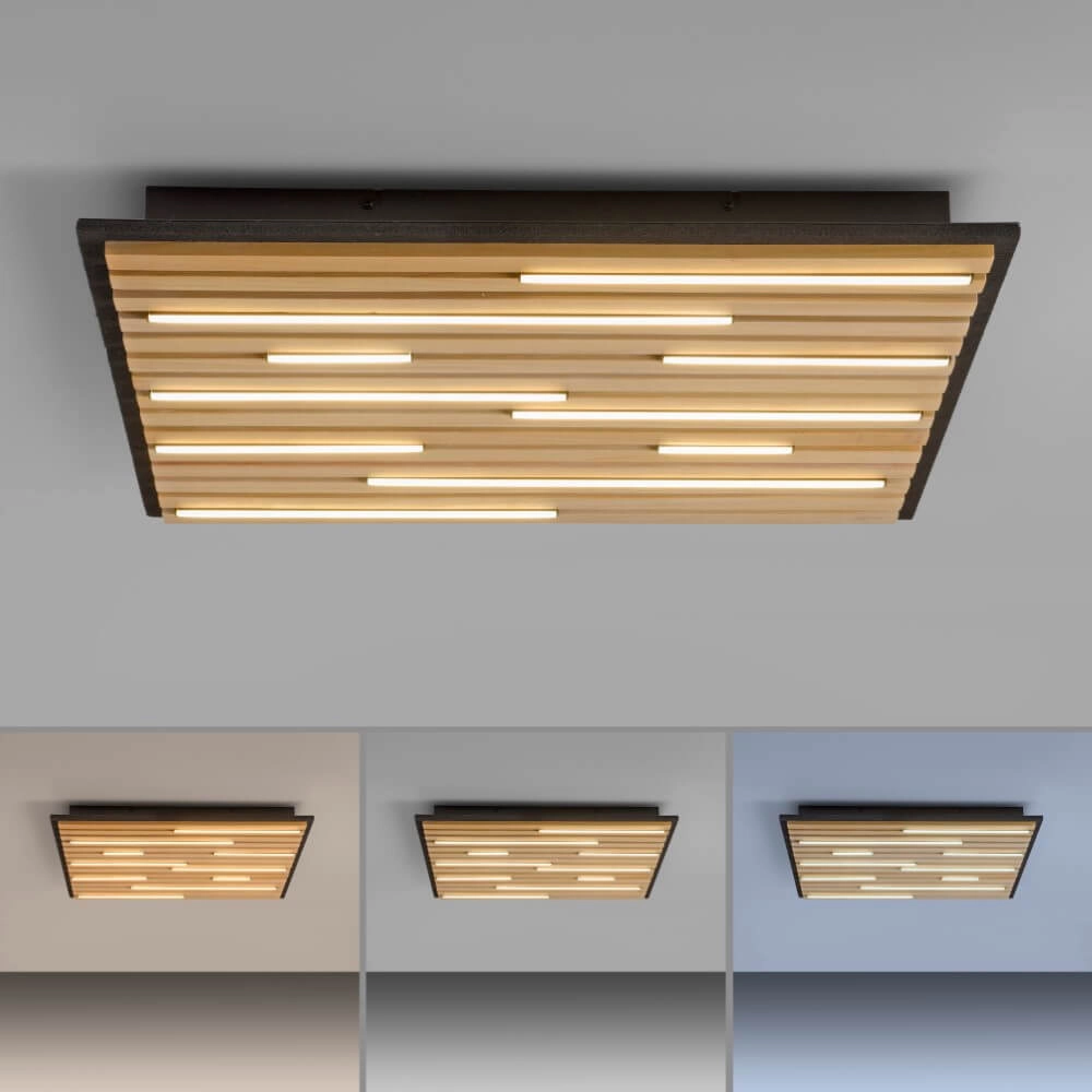 Vierkante plafondlamp Q-Akustik hout Paul Neuhaus 4012248385388