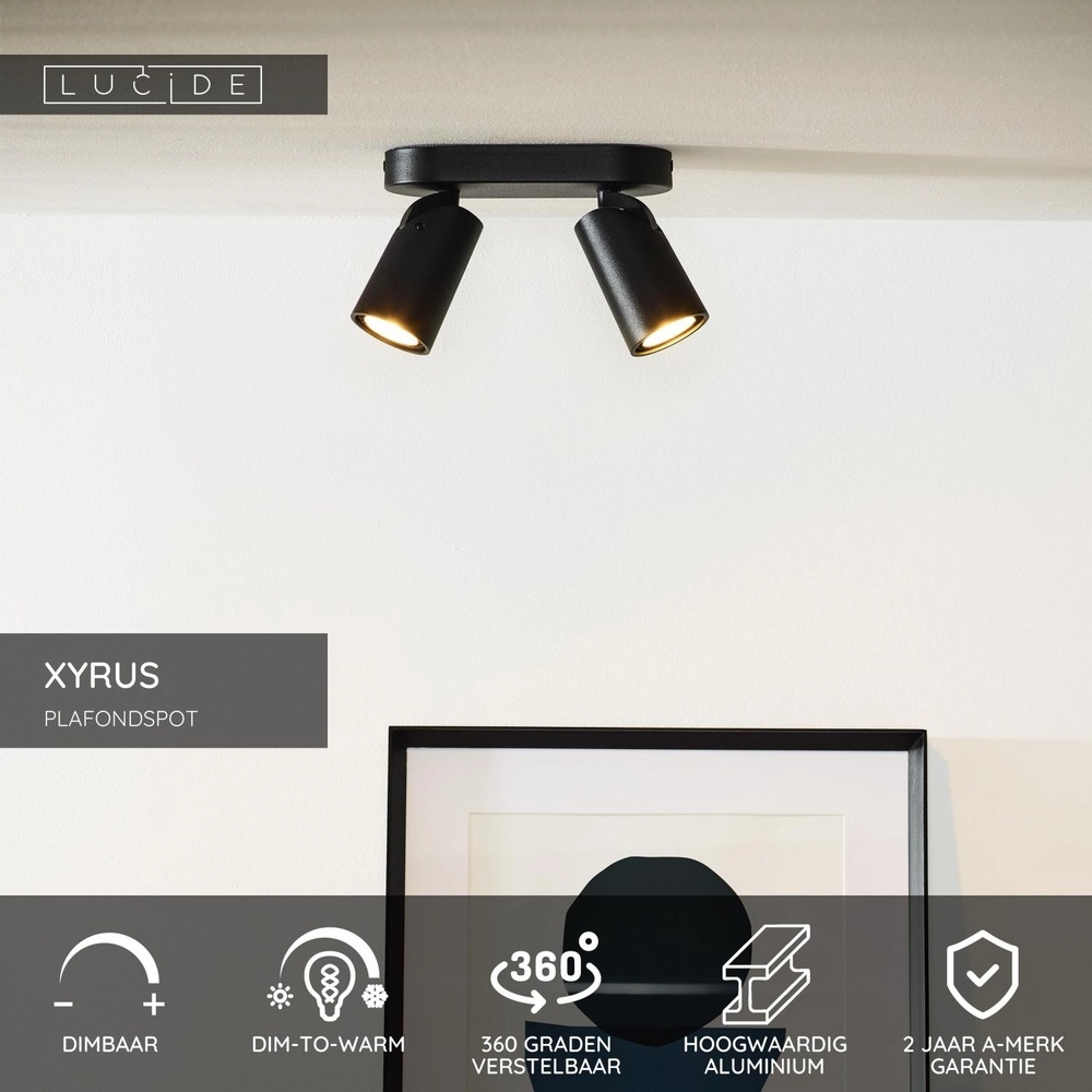 Plafondspot Xyrus 2-lichts zwart Lucide 5411212234193