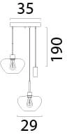 3-lichts hanglamp Genua bruin met 2x goud glas Ø 29cm en 1 pendel Masterlight 8718121357133