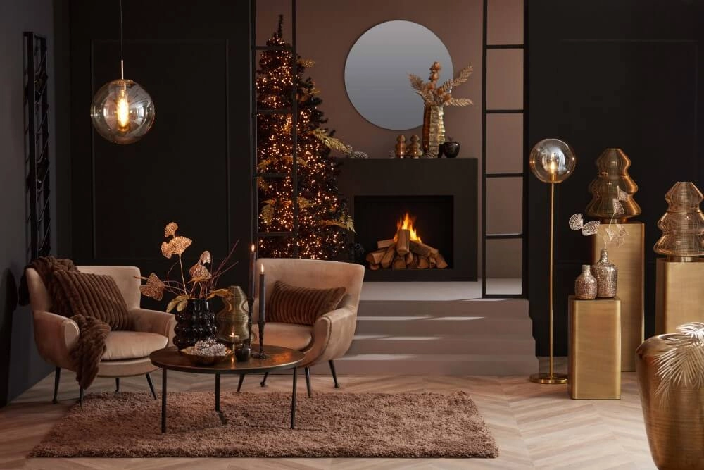 Gouden vloerlamp Medina met amber glas Light & Living 8717807696986