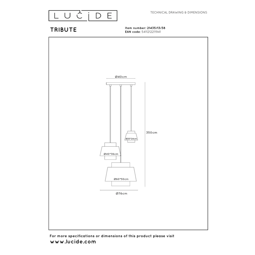 Hanglamp Tribute 3-lichts rond crème Lucide 5411212211941