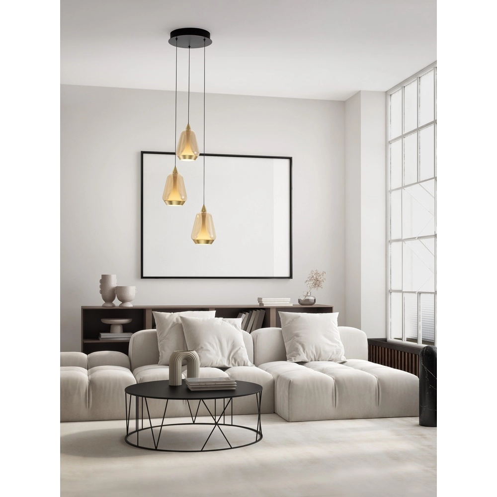 Design hanglamp Alish 3-lichts amber glas Lyora 5212017477712