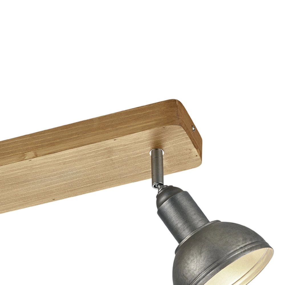 Houten plafondlamp Delhi 2-lichts spots antiek zilver Trio 4017807430202