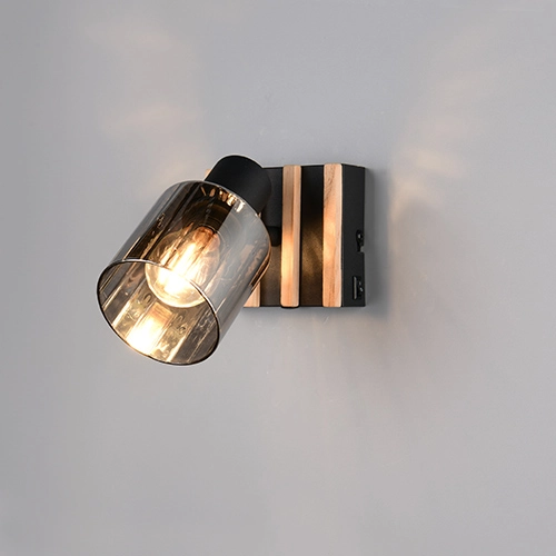 Wandlamp Travia zwart met hout