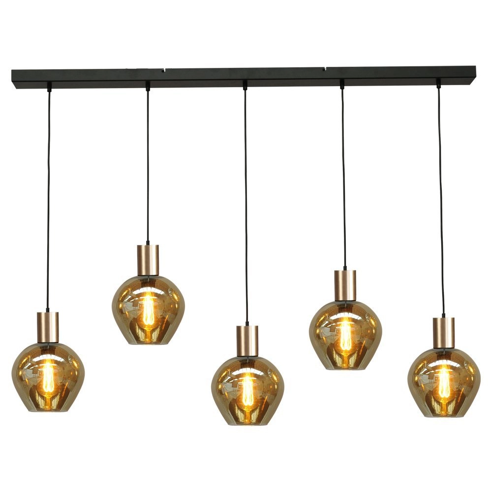 Zwarte hanglamp met goud Bounty 5-lichts curiosa glas