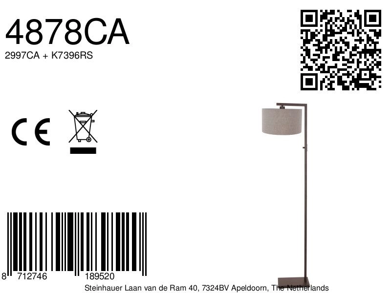 Vloerlamp Stang met grijze kap Steinhauer 8712746189520