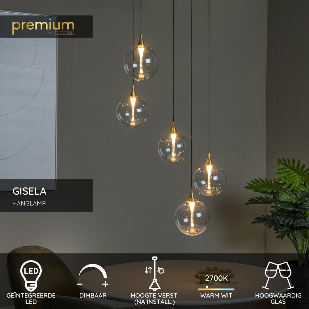Design led hanglamp Gisela helder - 5x Ø 16cm Premium by Lucide 5411212134806
