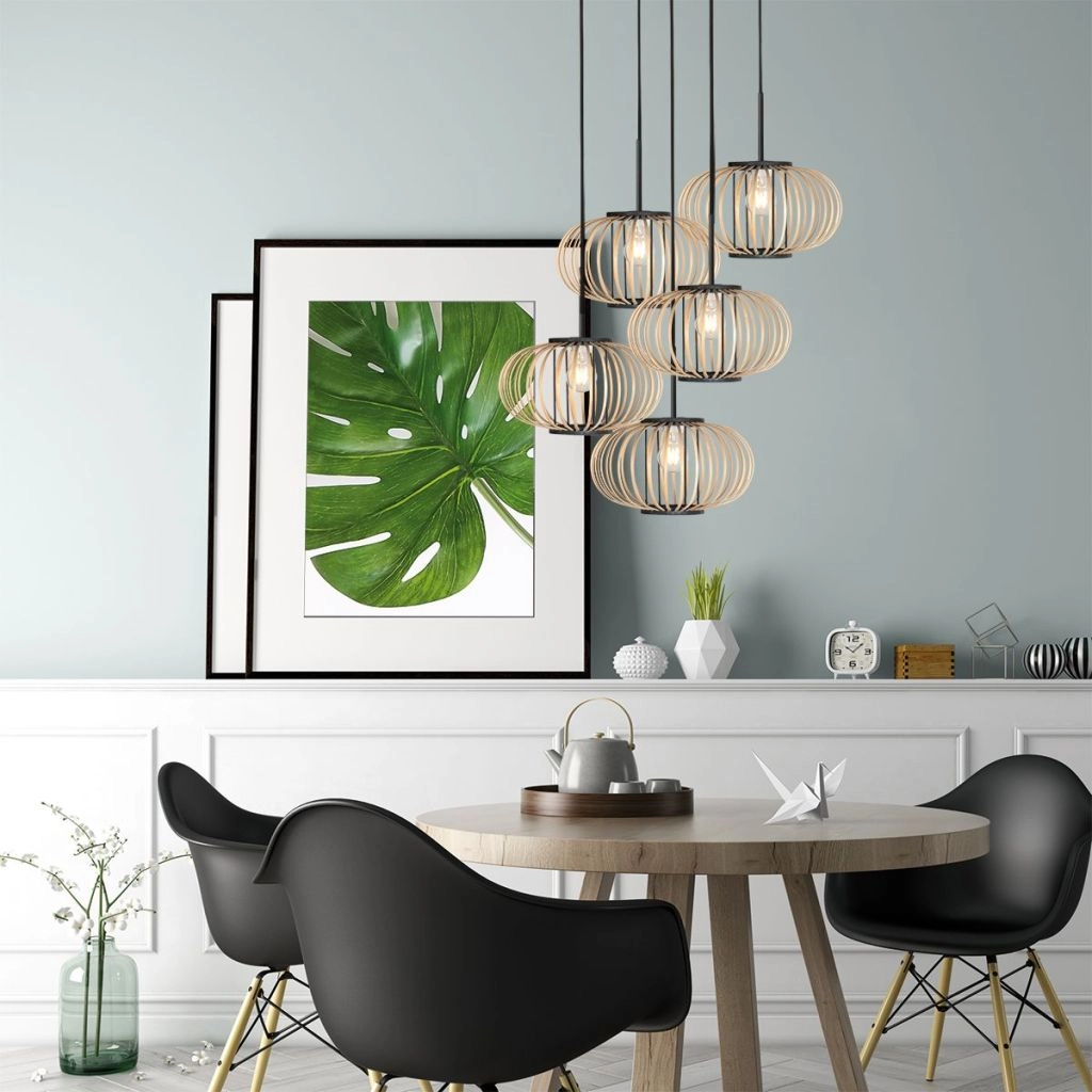 Hanglamp 5-lichts Silva met bamboe kappen Steinhauer 8712746183184