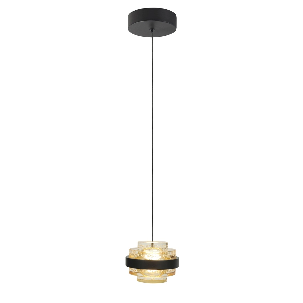 Hanglamp Dynasty zwart met amber glas