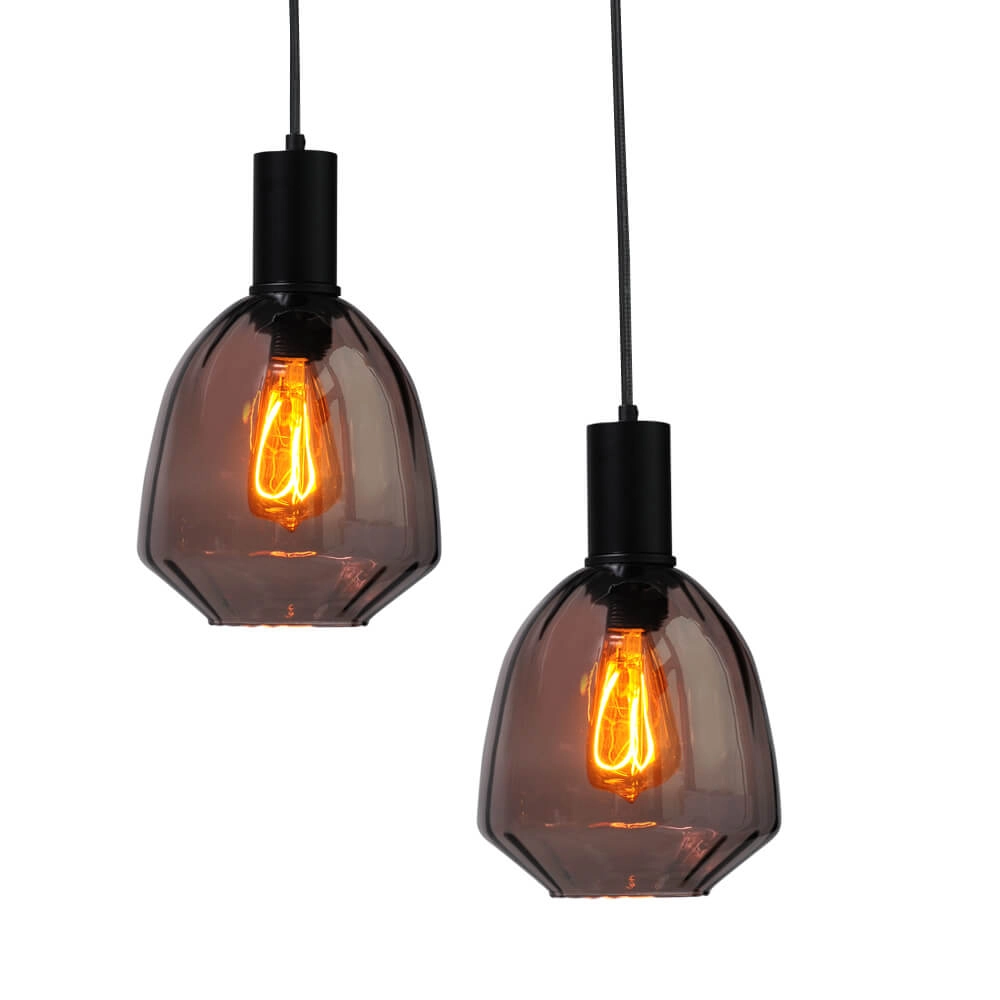 6-lichts hanglamp - zwart - Porto met Nicolette red glazen Masterlight 8718121270630