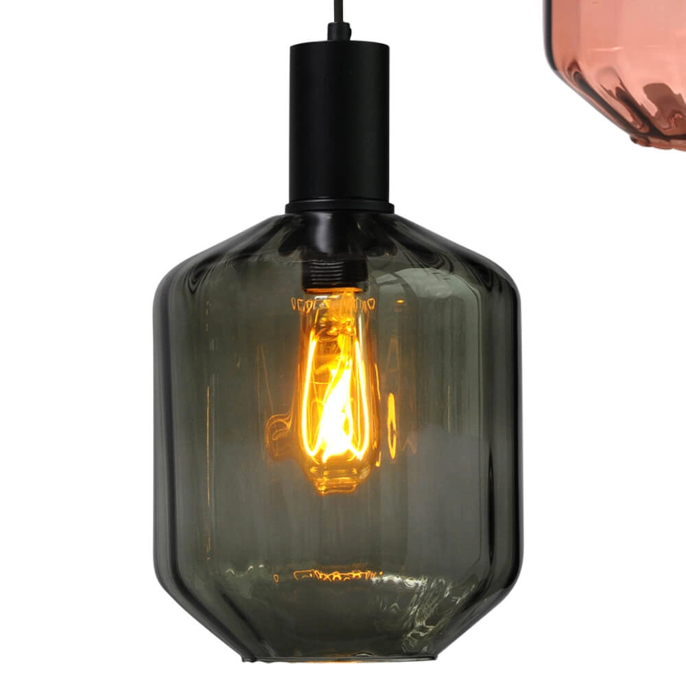 3-lichts vide hanglamp - zwart - Porto met Jagger glazen Masterlight 8718121270968