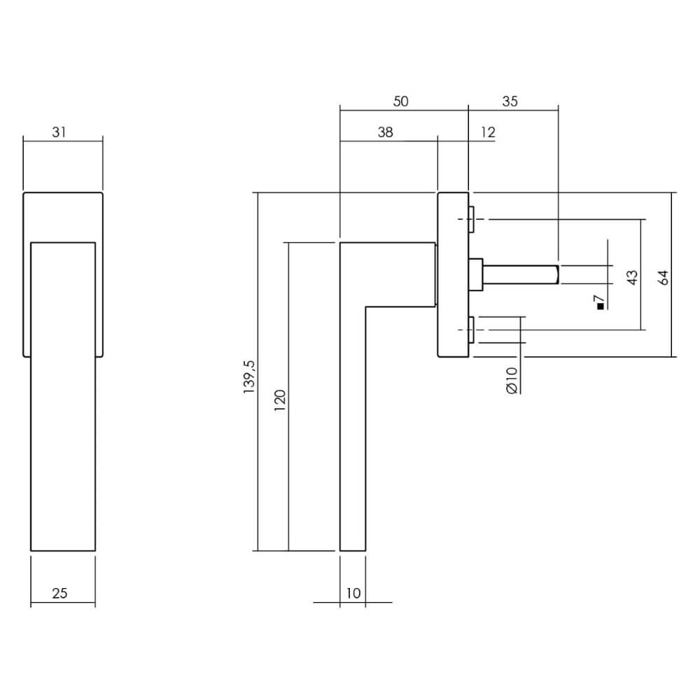 Raamkruk Amsterdam rechthoekig rozet RVS Intersteel 8714186562307