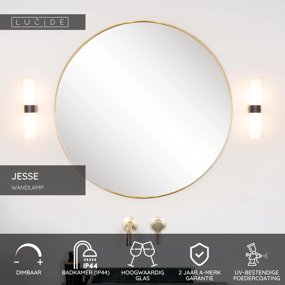 Design wandlamp Jesse dubbel IP44 geschikt voor badkamer Lucide 5411212040411