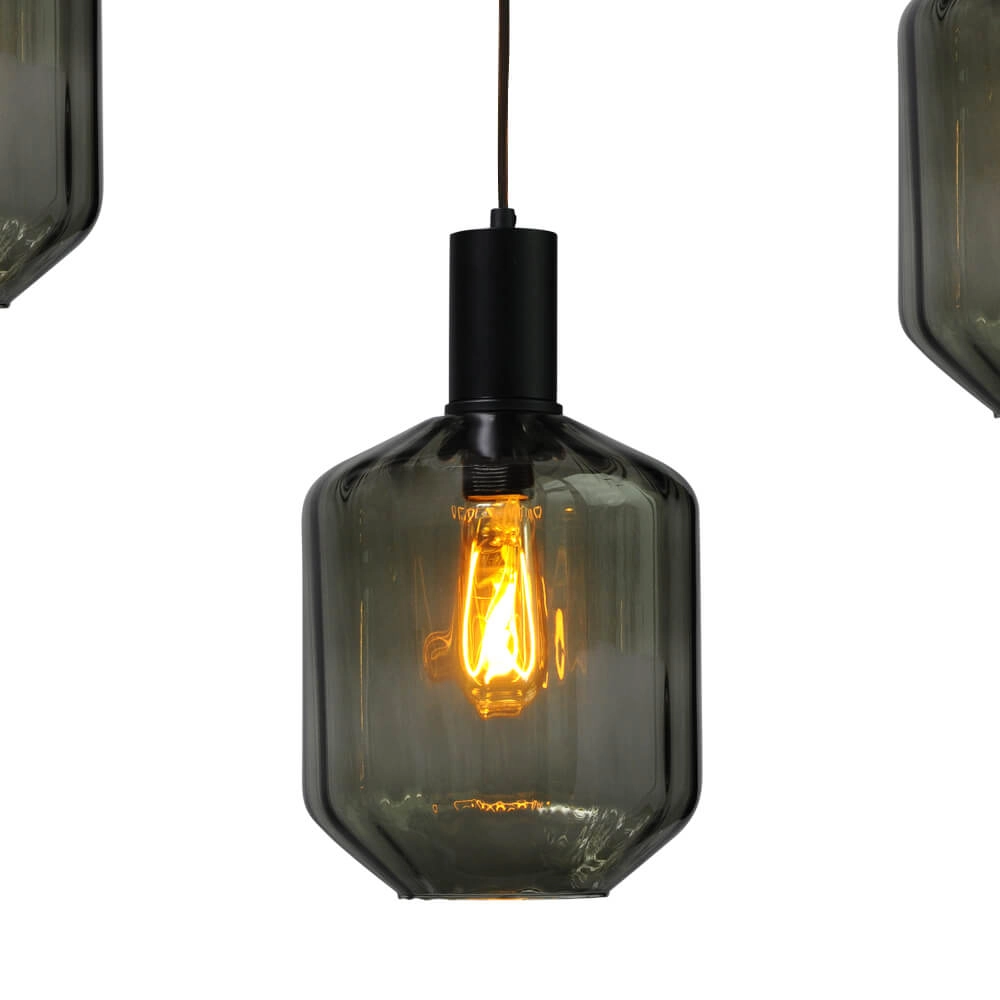 5-lichts hanglamp - zwart - Porto met Jagger green glazen Masterlight 8718121270289