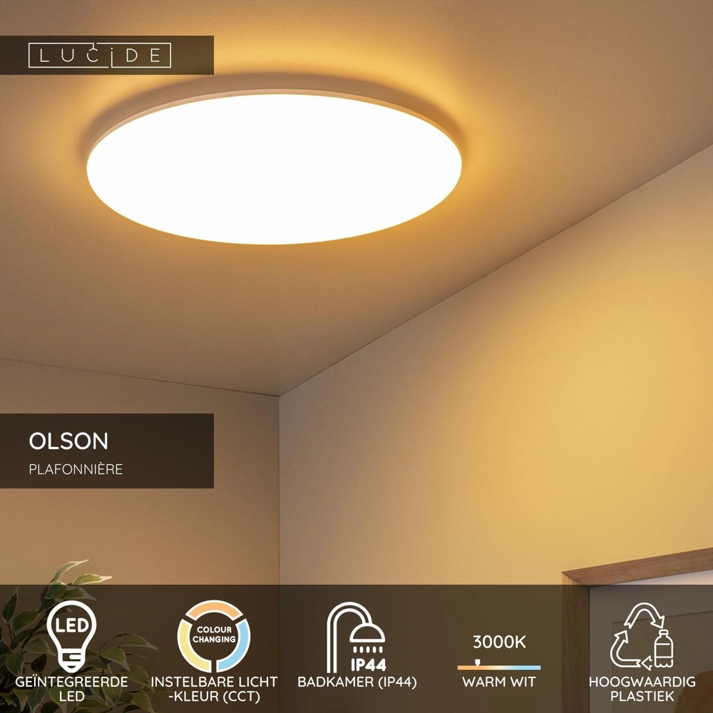 plafonniere Olson Ø 45cm wit - IP44 Lucide 5411212792259