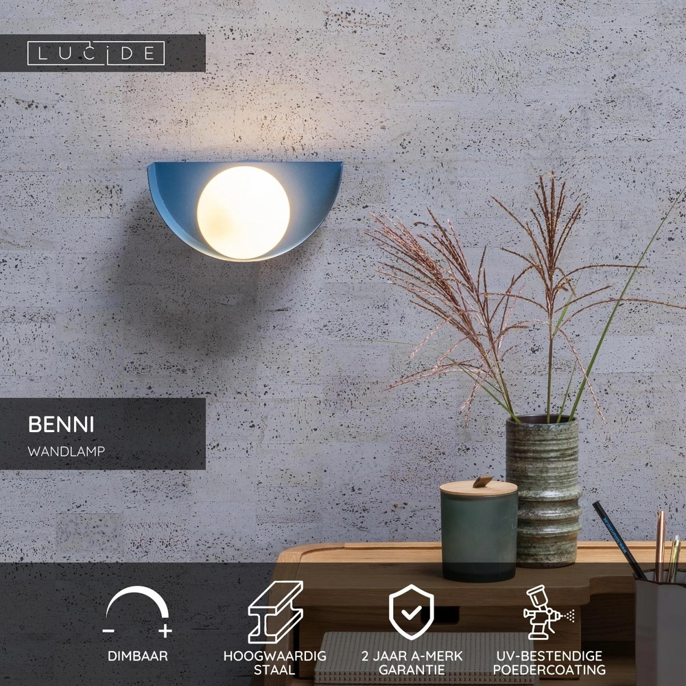 Design wandlamp Benni blauw Lucide 5411212451859