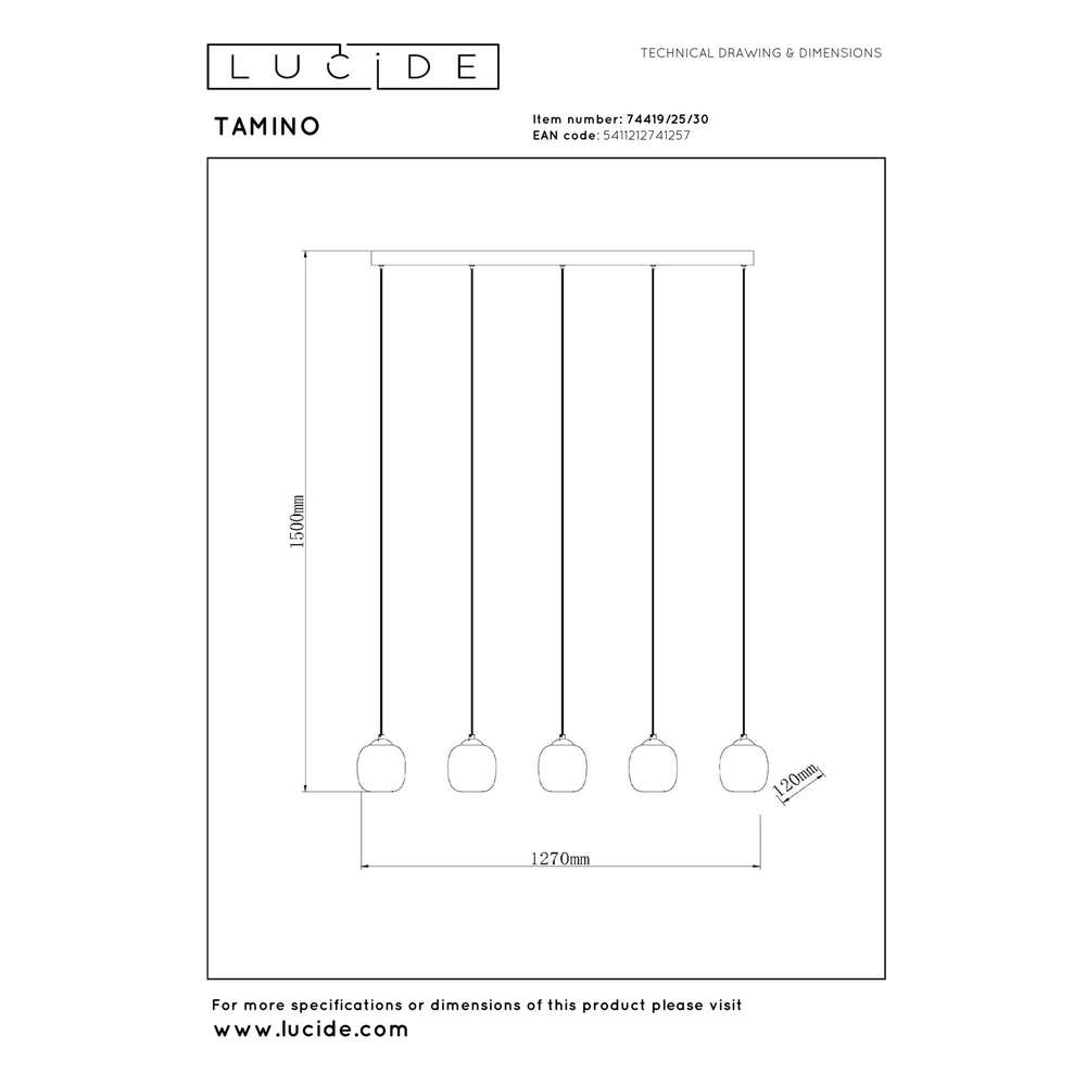 5-lichts hanglamp Tamino zwart Lucide 5411212741257