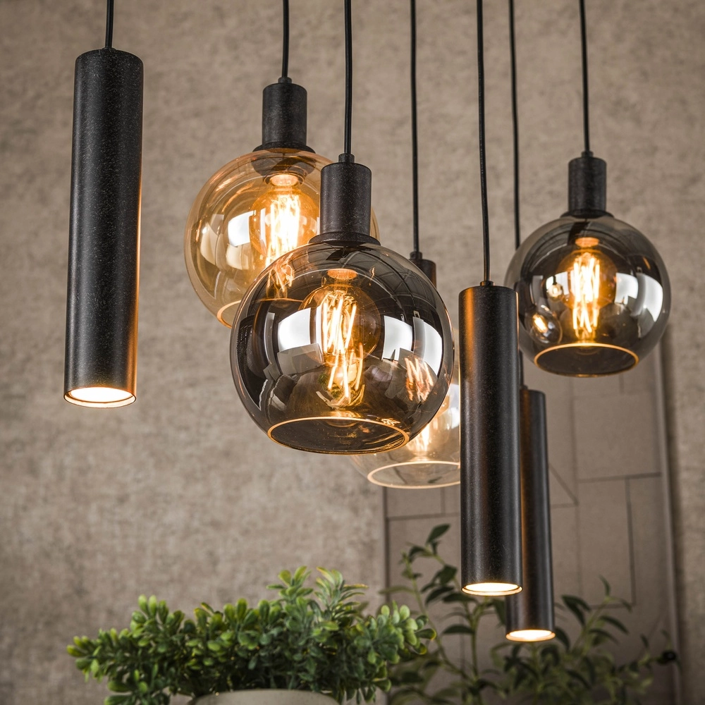 Eettafel hanglamp Sfera met glazen bollen en pendels Lyora 8716803512382