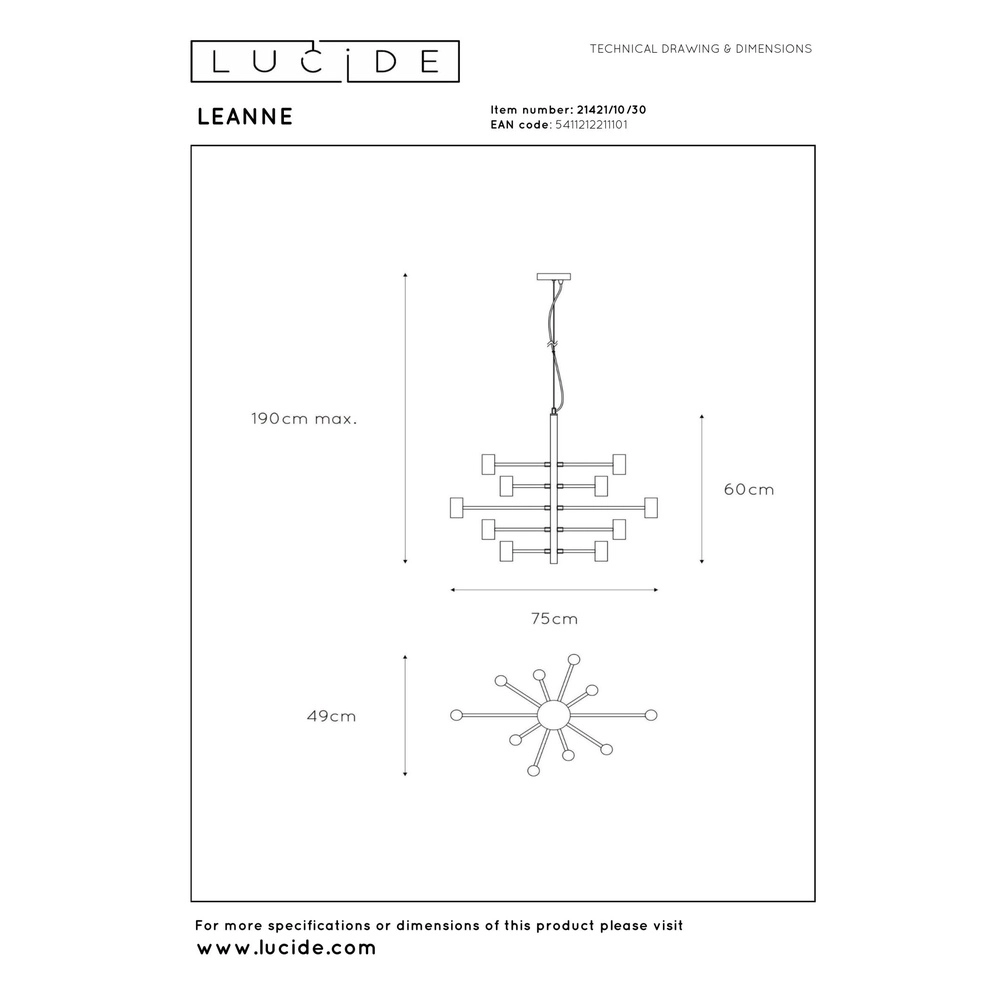 Hanglamp Leanne 10-lichts zwart Lucide 5411212211101