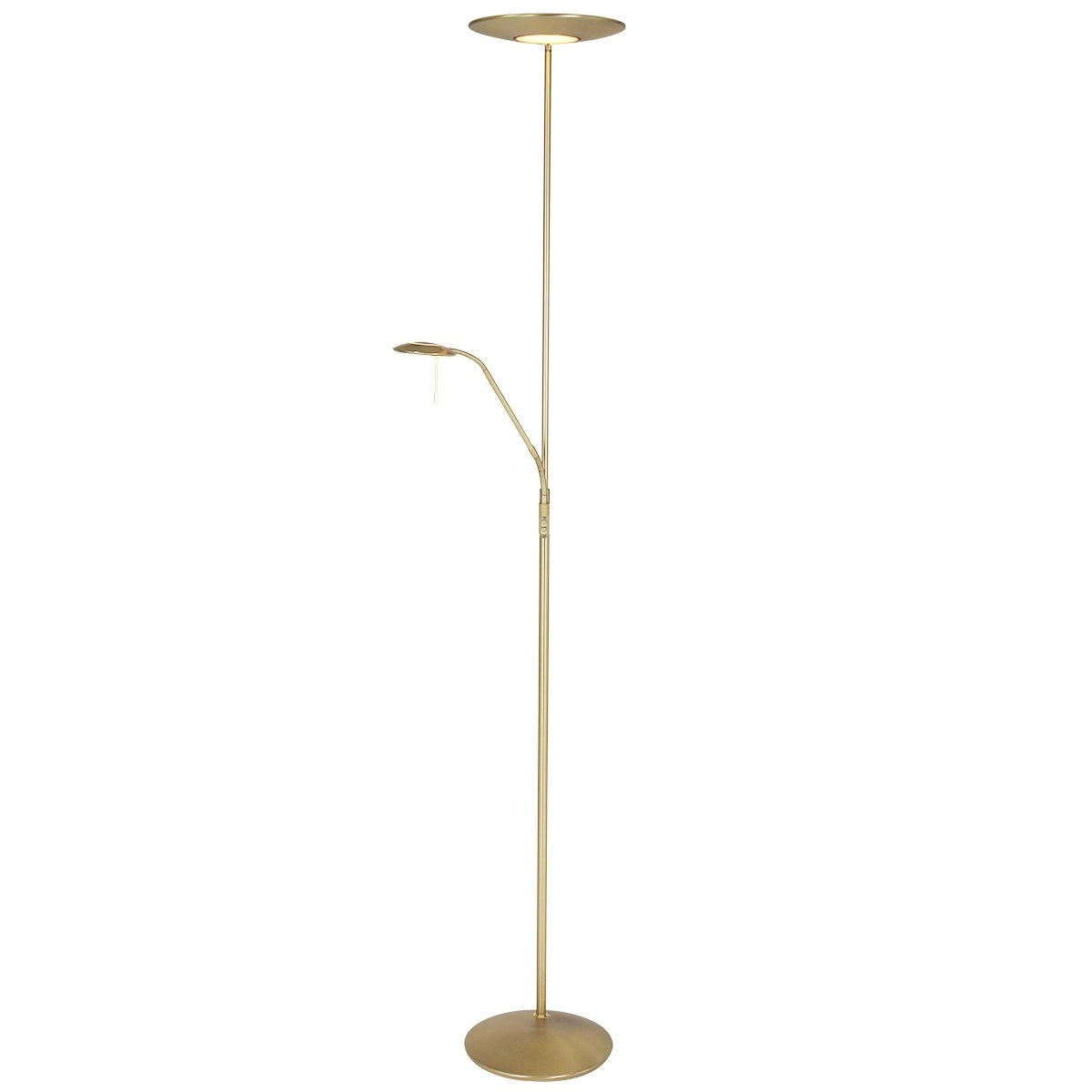 Vloerlamp met leeslampje Zenith 2-lichts messing mat Vloerlamp met leeslampje Zenith 2-lichts messing mat